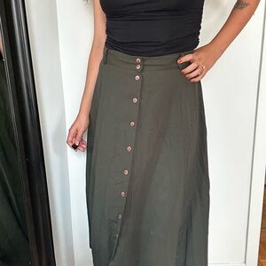 Vintage Olive Button-Down Midi Skirt